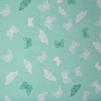 Tissu popeline 100% coton papillons vert