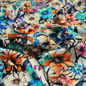 Multicolored floral satin silk print fabric