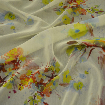 Tissu mousseline de soie imprimé peinture florale