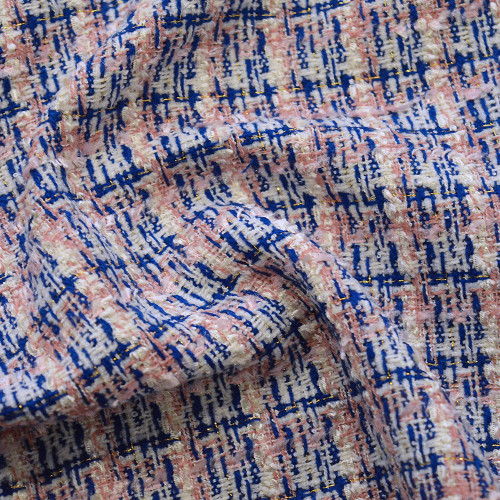 Tissu tissé et irisé effet tweed rose et bleu