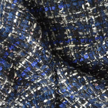 Tissu tissé et irisé effet tweed bleu marine et noir