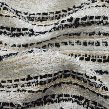 Tweed iridescent woven fabric ivory and black