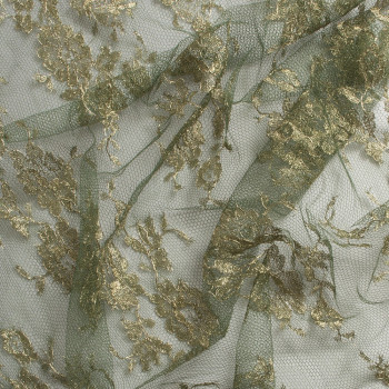 Calais lace laminette gold on khaki green background