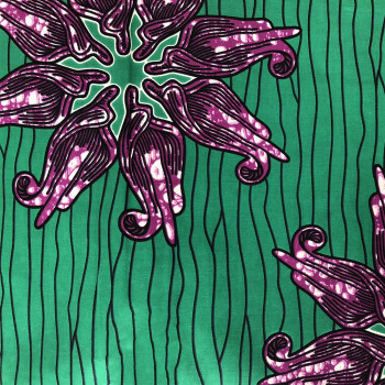 Tissu wax africain orchidées violet vert émeraude