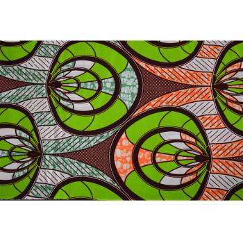 African wax fabric circles green orange