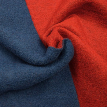 Tissu laine bouillie double face bleu/rouge