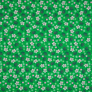 Tissu popeline 100% coton imprimé petites fleurs fond vert