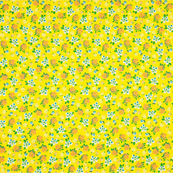 Tissu popeline 100% coton imprimé petites fleurs fond jaune