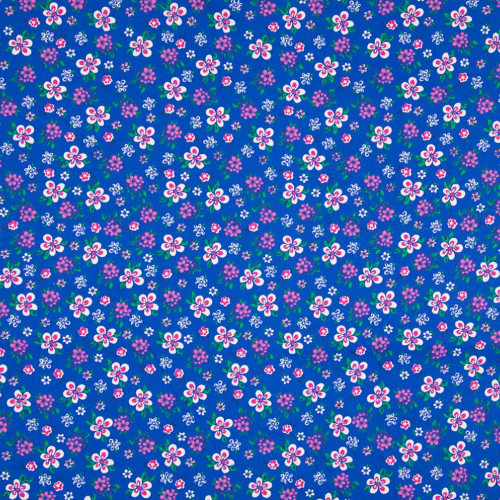 Tissu popeline 100% coton imprimé petites fleurs fond bleu royal