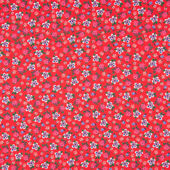 Tissu popeline 100% coton imprimé petites fleurs fond rouge