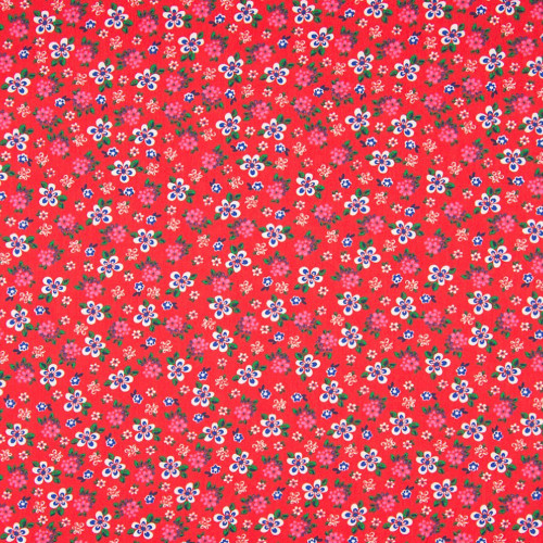 Poplin fabric 100% cotton printed small flowers red background