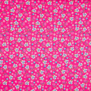 Tissu popeline 100% coton imprimé petites fleurs fond fuschia