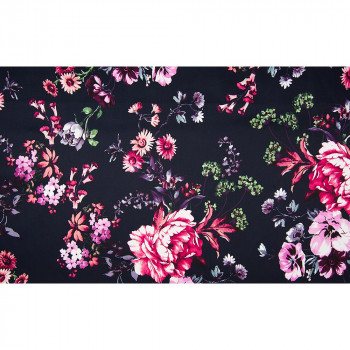 Tissu satin de coton floral rose
