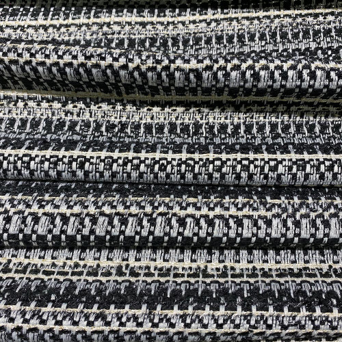 Woven and iridescent fabric, black and ivory tweed effect