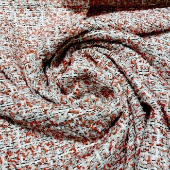 Tissu tissé et irisé effet tweed ivoire corail et or