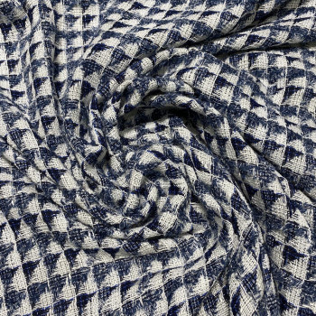 Tissu tissé et irisé effet tweed blanc et bleu indigo