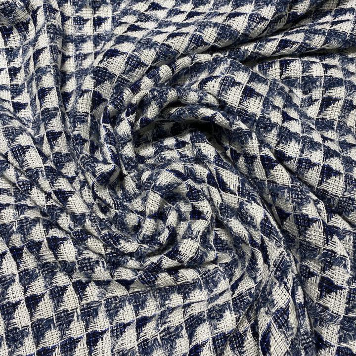 Woven and iridescent fabric tweed effect white and indigo blue
