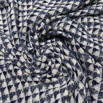 Woven and iridescent fabric tweed effect white and indigo blue