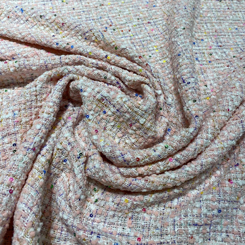 Tissu tissé et irisé effet tweed rose et or