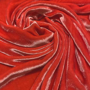 Tissu velours de soie sandwashed rouge corail