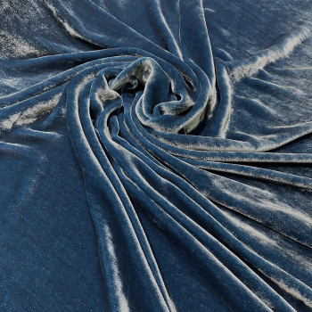 Indigo blue sandwashed silk velvet fabric