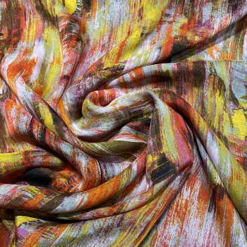 Abstract yellow and orange printed silk chiffon fabric
