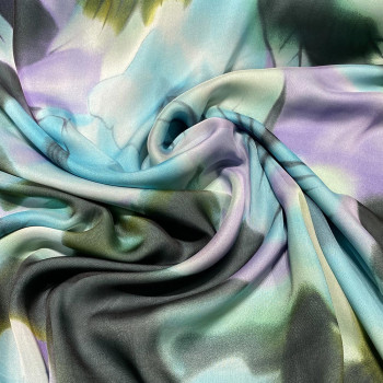 Flower blue and purple printed silk chiffon fabric