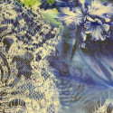 Tissu mousseline de soie imprimé fleur abstrait vert et bleu