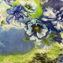 Tissu mousseline de soie imprimé fleur abstrait vert et bleu