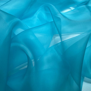 Tissu organza de soie bleu turquoise