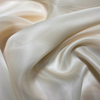 Tissu voile satin double organza de soie champagne