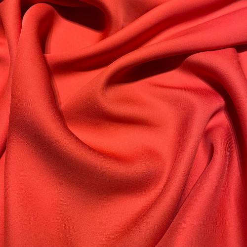 Tissu crêpe de soie fluide rouge corail