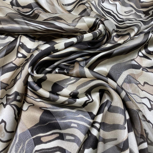 Chiffon fabric with beige zebra satin band print