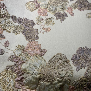Floral print silk brocade fabric