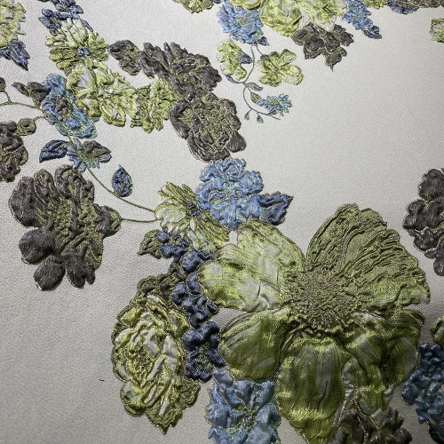 Tissu brocart de soie imprimé floral vert