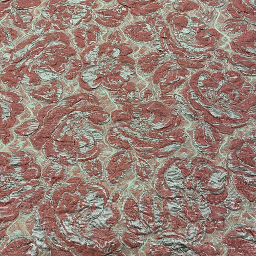 Tissu brocart de soie imprimé floral corail