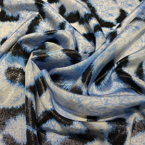 Turquoise panther print silk lamé fabric