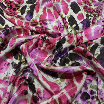 Lamé silk fabric with pink panther print