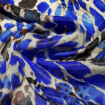 Tissu lamé de soie imprimé panthère bleu royal (2,50 mètres)