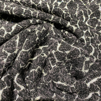 Double-sided black and white marbled wool jacquard fabric