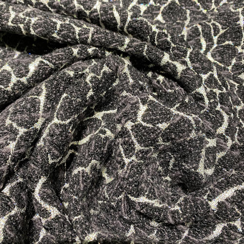 Tissu jacquard de laine marbré noir et blanc double-face