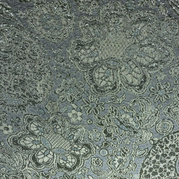 Green floral print silk brocade fabric