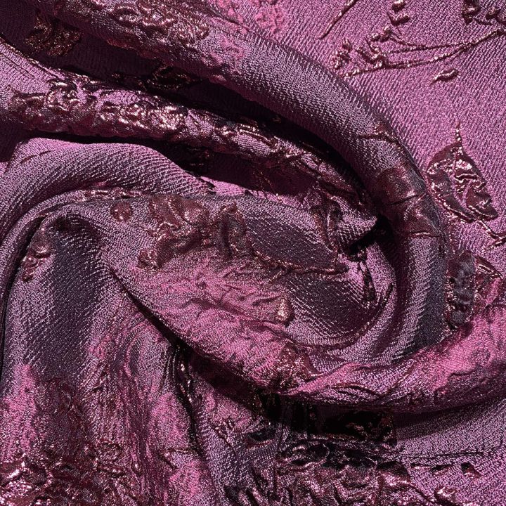 Purple floral print silk brocade fabric