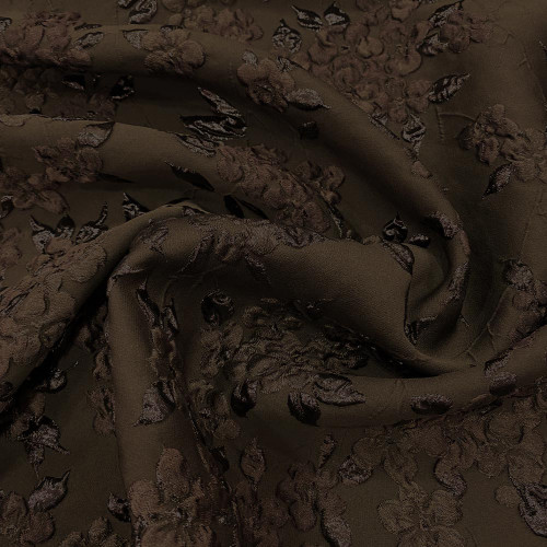 Tissu brocart de soie imprimé floral marron