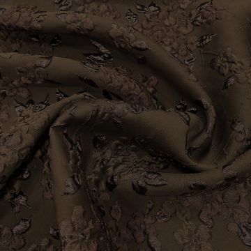 Brown floral print silk brocade fabric