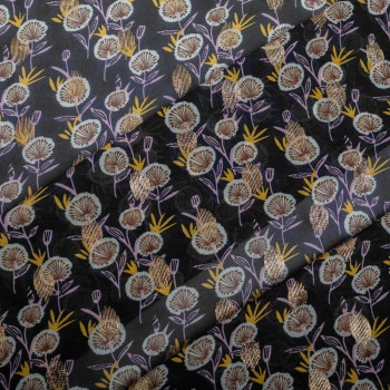 Printed crepe chiffon fabric with gold leaves