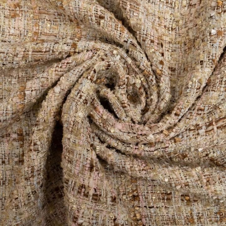 Woven and iridescent beige tweed effect fabric