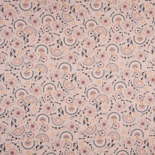 Tissu popeline 100% coton imprimé arabesque rose