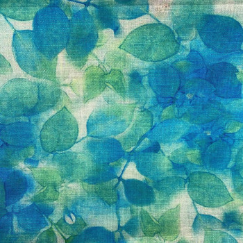 Blue/green turquoise floral print linen fabric
