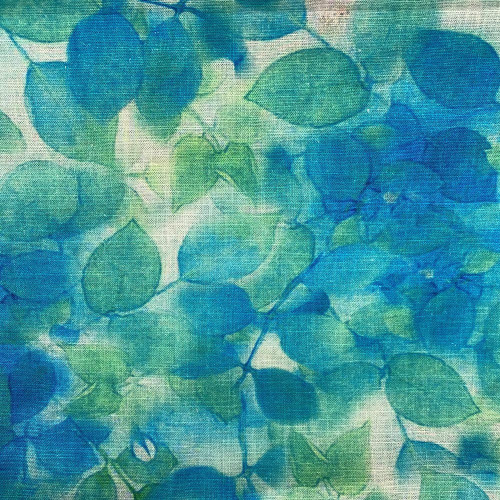 Blue/green turquoise floral print linen fabric